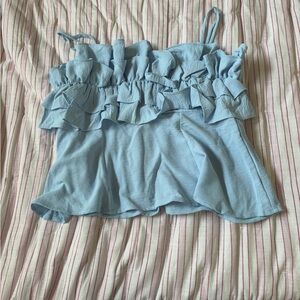 Sienna Sky Light Blue Ruffle Tank Top